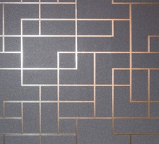 Platinum Geo Square Wallpaper Charcoal Rosegold  FD42492 by Fine Decor