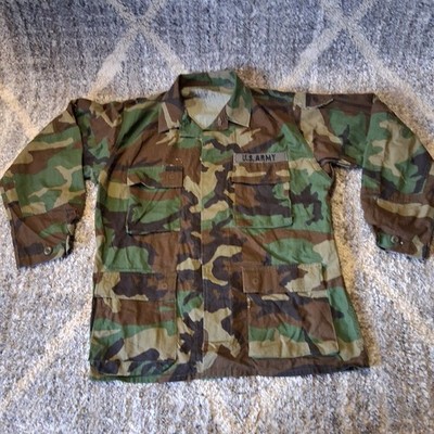 US Army Combat Coat Mens Medium Regular Woodland Camo Cargo Jacket Vintage As Is