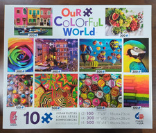 Box of 10 Jigsaw Puzzles Our Colorful World 100, 300, 500 Pieces Complete