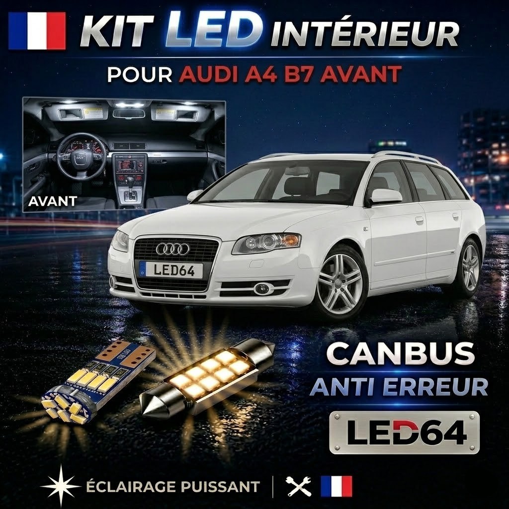 Pack LED intérieur blanc pour voyage nocturne en famille en Audi A4 B7 Avant