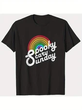 Men'S Spooky Scary Sunday Graphic T-Shirt - 100% Cotton, Casual Crew Neck, Machi
