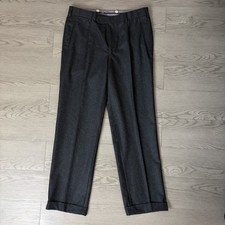 Men's Hiltl Ultimate Trousers Dark Gray Italian Wool Pleated Cuffed Pants 36x31
