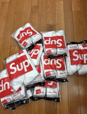 Supreme x Hanes Cushioned Crew Socks White/Red Logo Men s 6-12 4 Pairs