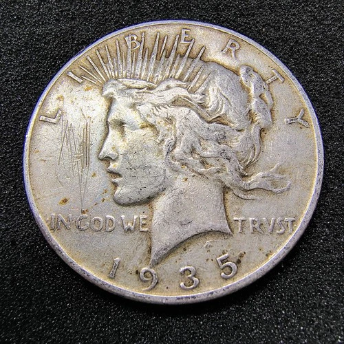 1935-S Peace Dollar $1 - San Francisco - 90% Silver - F-VF Details - Scratched