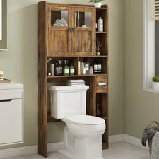 Over The Toilet Storage Cabinet, Bathroom Shelf Over Toilet with Glass Doors ...