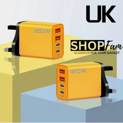 BRANDED 4-Port Phone Charger Plug UK Fast USB Quick Charge Type C PD 120W iPhone Samsung