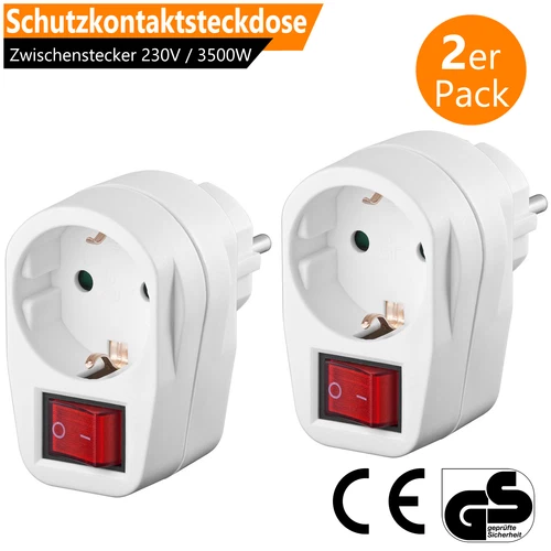 2x Steckdose mit Schalter schaltbare Steckdosenschalter Stecker Zwischenstecker