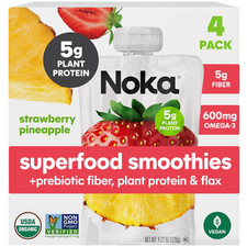 Superfood Smoothie Pouches Strawberry Pineapple 4 Pack, with Plant Protein, Pr
