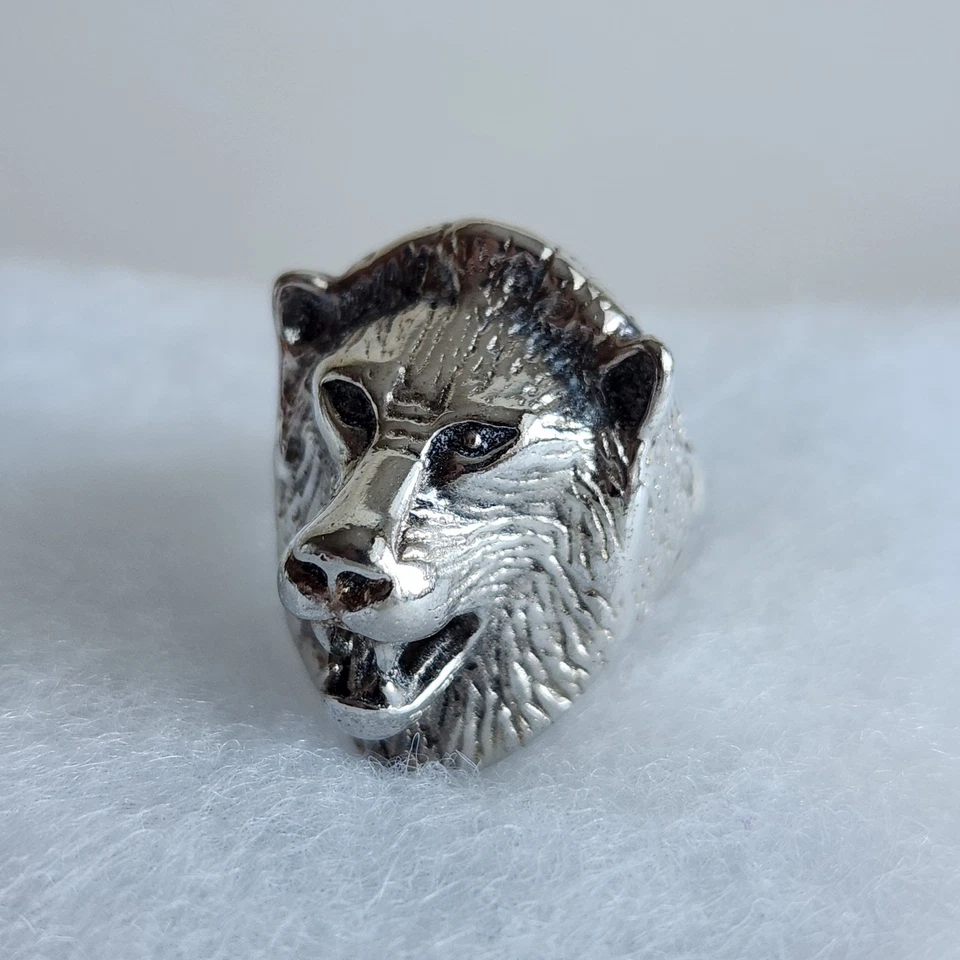 Vintage Sterling Silver Lion Head Ring – G+S Signed – Size 10, 19.8g - Image 3 of 4