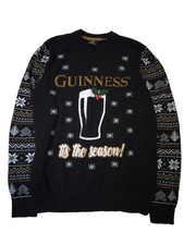 Guinness Christmas Sweater Men's Medium Black Tight Knit Long Sleeve Pullover