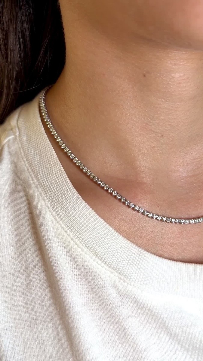 6.64 CT Natural Diamond Tennis Necklace 14K White Gold 16.85