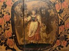 ANTIQUE FOLK ART PRIM OIL ON BOARD PORTRAIT WOMAN FARMER FLORAL GARLAND FRAMED — photo 6