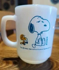 Snoopy Fire King Coffee Mug 1958, 1965 Vintage Milk Glass Peanuts