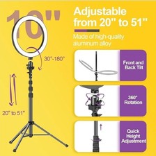 ATUMTEK 10" Ring Light with 55" Tripod Stand Dimmable LED 3 Colors