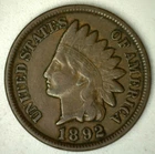 1892 Indian Head Cent Bronze VF 1c US Coin Circulated Very Fine