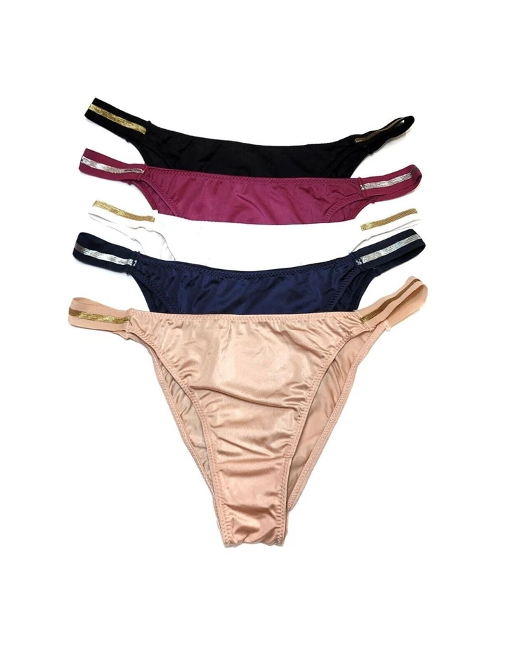 Pack Of 5 Women High Cut Satin Panties Thong Brief Brazilian Underwear Lingeries - Image 2 of 4