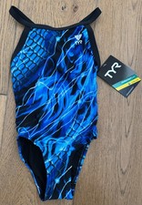 TYR Girl Youth 22 Blue Black One Piece Swim Suit Durafast Diamondfit New in Box
