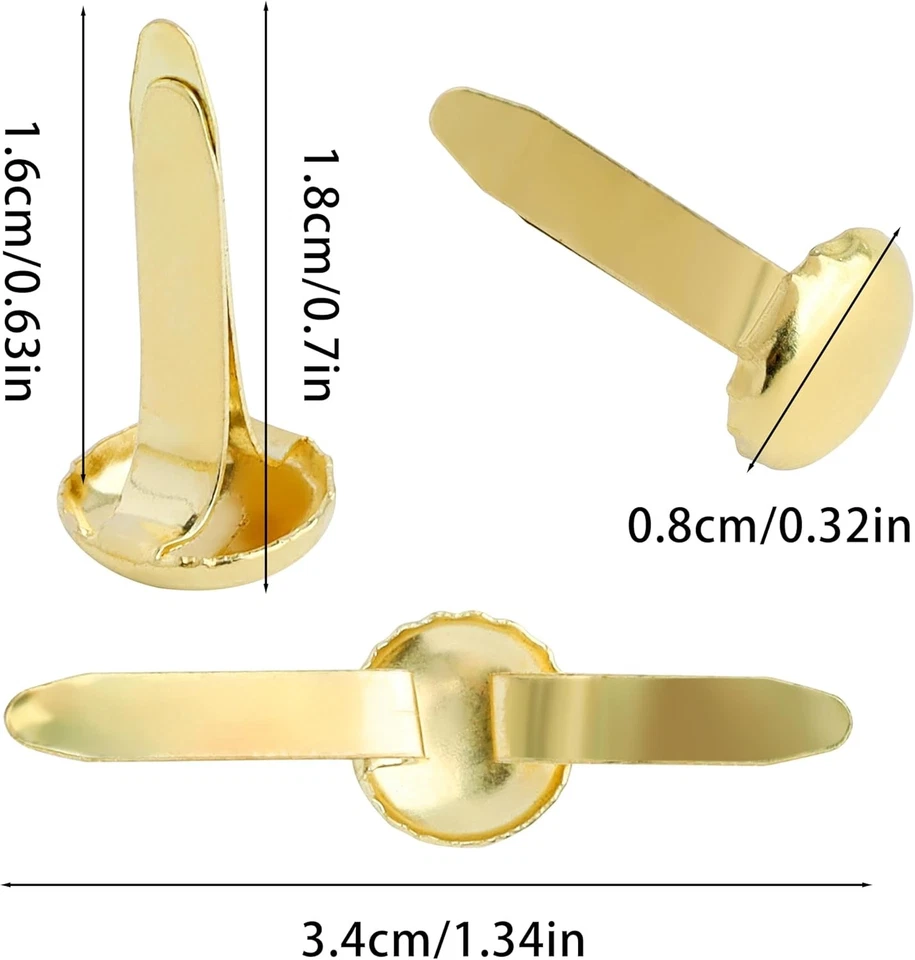 Brass Fasteners,300 Pcs Brads for Paper Crafts,Small Brads Metal Gold Brads for - Image 3 of 4