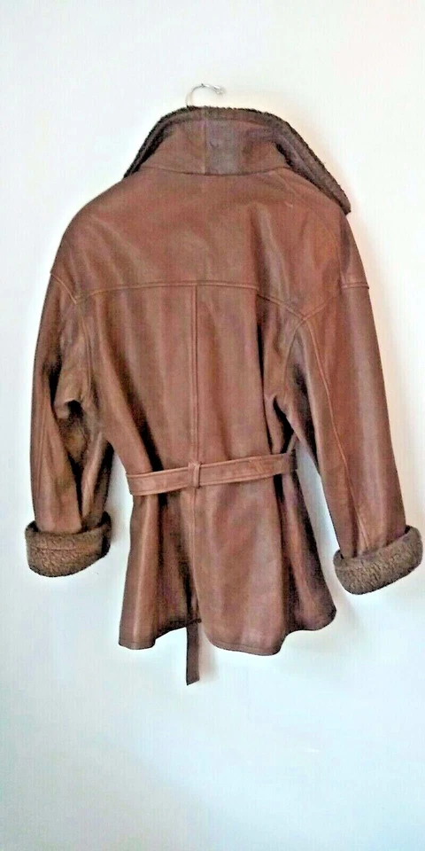 Karin Morgan Brown Aviator Genuine Leather Jacket VTG Fur Collar M - Image 4 of 4