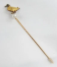 Vintage 24K Gold Duck Goose with Pearl Egg Stick Pin