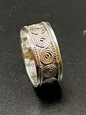 Sterling Bali Style Ring Swirl Coiled Circle Design Twisted Border Band SZ 8.25