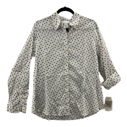 Jones New York Womens Button Front Shirt White Black Polka Dot Cotton L New - Bild 1 von 8