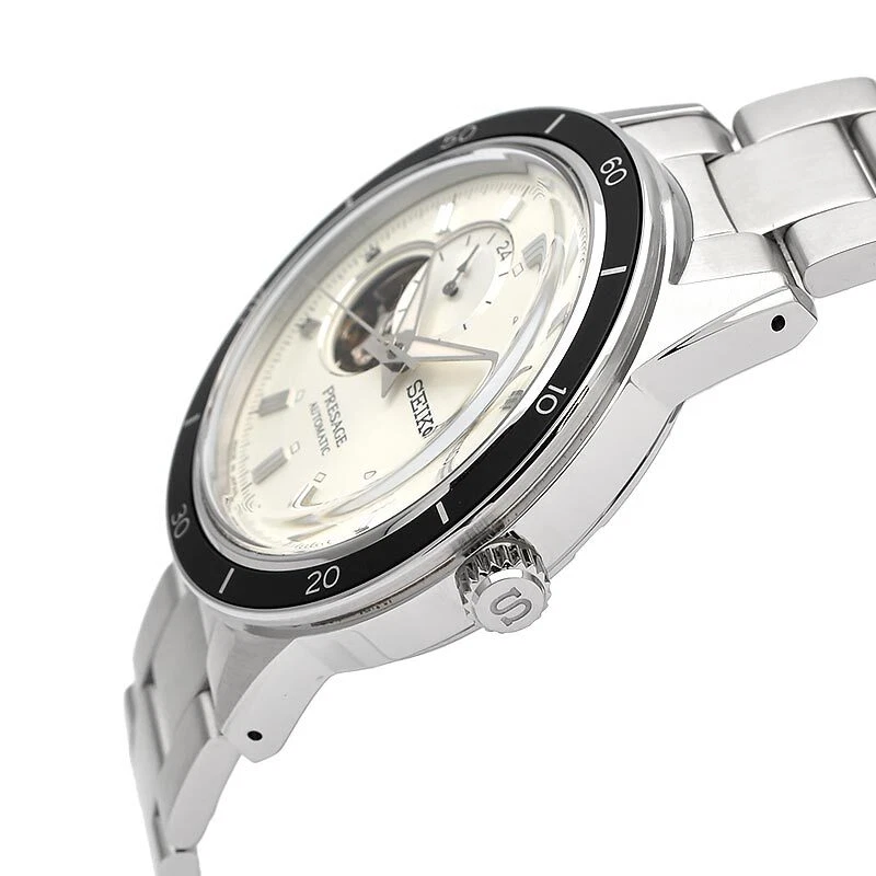 Pre-owned Seiko Presage Ssa423j1 Style 60's Cream Analog Open Heart Automatic Men's Watch