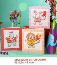 PARTY ANIMALS FOR BIRTHDAY CARDS  CROSS STITCH PATTERN ONLY   EQ - EAR