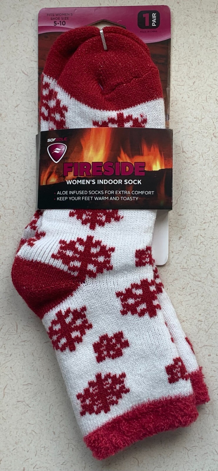 SAOLA Calzini infusi nuovi con etichette Sof Snowflake Crew Fireside donna rosso bianco indoor