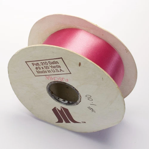 Fuschia Pink Satin Ribbon Vintage 1940s Partial Spool McGinley Pattern 210 #9
