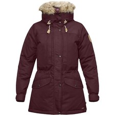 Fjallraven Singi Down Puffy Jacket Faux Fur Trim Dark Garnet Maroon Womens Xxs