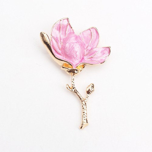 Niche Sense Luxury Elegant Temperament Dripping Oil Enamel Pink Magnolia Brooch - Picture 6 of 6
