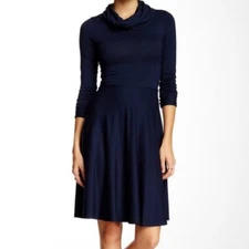 Go Couture Dark Navy Blue Cowl Neck Modal Long Sleeve A-Line Dress Sz S