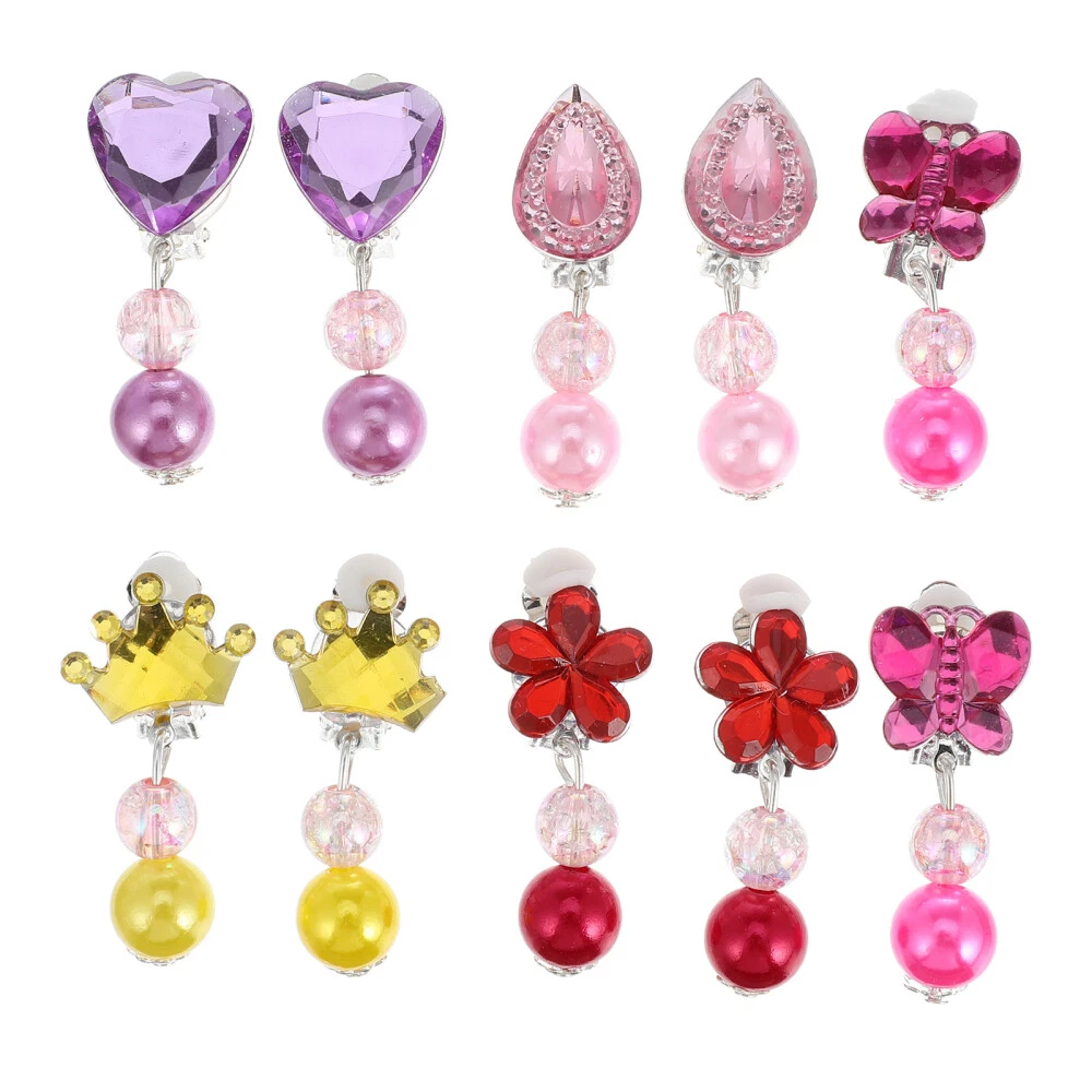 5 Pairs princess play earrings girls kids clip on earrings for girls