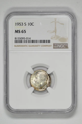 1953 S 10C Silver Roosevelt Dime NGC MS 65 with Toning