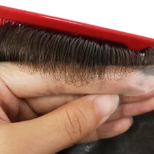 Mens Toupee Human Hair Replacement System Hairpiece 0.03Ultra Thin Skin Brown #4