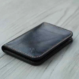 Véritable portefeuille vertical bifold en cuir pur à grain complet fait main pour les hommes, Slim