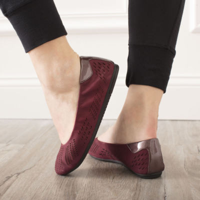 Foot Petals Cami Ballet Flat Leather fits Sz 7.5 Maroon Wine Merlot Cushionology