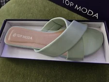 TOP MODA Women's Mint Green Roadie Woven Quilt Slip-on Flat Sandals Size 10