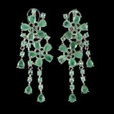 925 Sterling Silver Earrings Pear Emerald Natural Gemstone Jewelry Gift