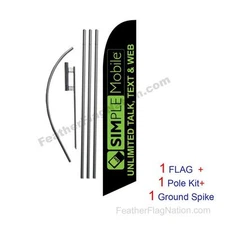Black SIMPLE Mobile Unltd Feather Banner Swooper Flag Kit with pole+spike