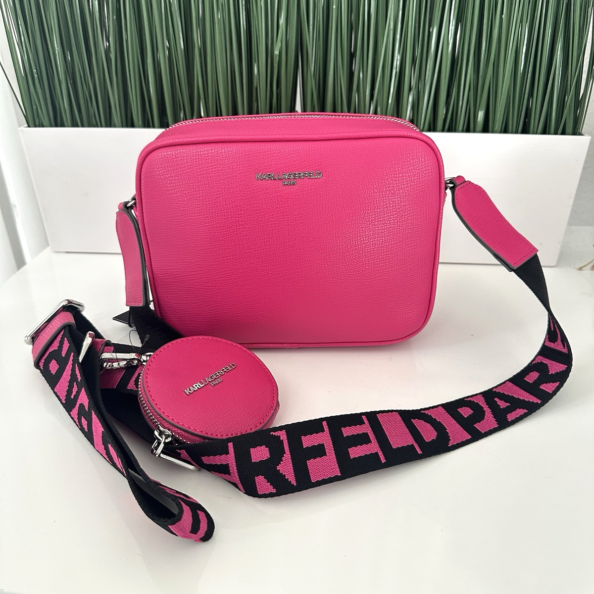 KARL LAGERFELD Paris Maybelle Crossbody Bag Fuchsia Pink Logo