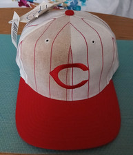 VINTAGE Cincinnati Reds Twins Enterprise Pinstripe CREAM/ WHITE Snapback Hat