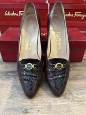 Vintage Salvatore Ferragamo Brown And Black Leather Pumps 8.5AA