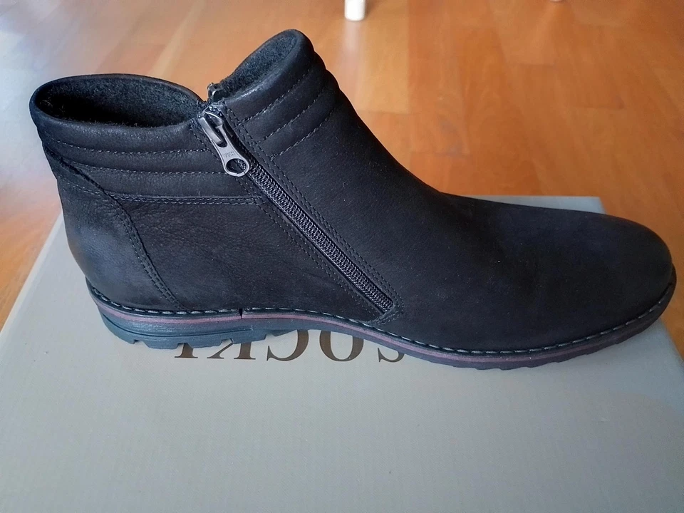 Leder half Boot, Halbstiefel schwarz 45 elegant halbhoch, gefüttert, Profil, NEU - Bild 2 von 4