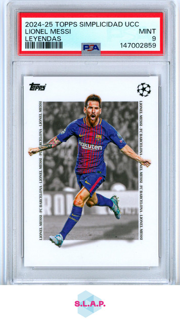 LIONEL MESSI LEYENDAS TOPPS SIMPLICIDAD UEFA CLUB COMPETITIONS 2024-25 PSA 9