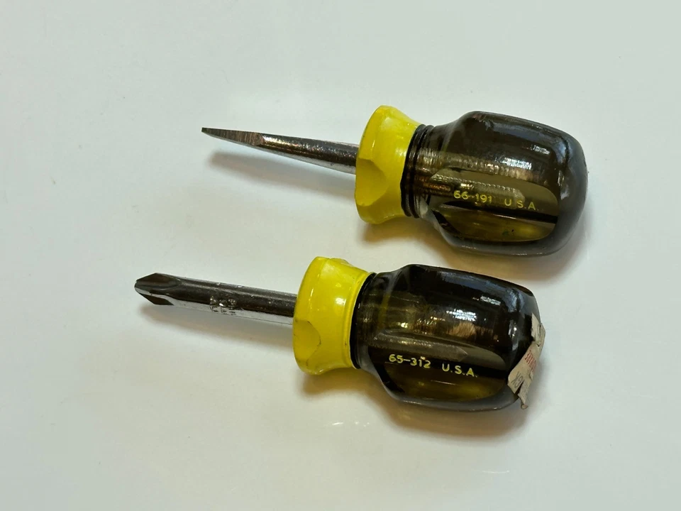 NOS Stanley Tools USA 2pc Yellow Amber Stubby Screwdriver Lot Set, Phillips Flat - Image 4 of 4