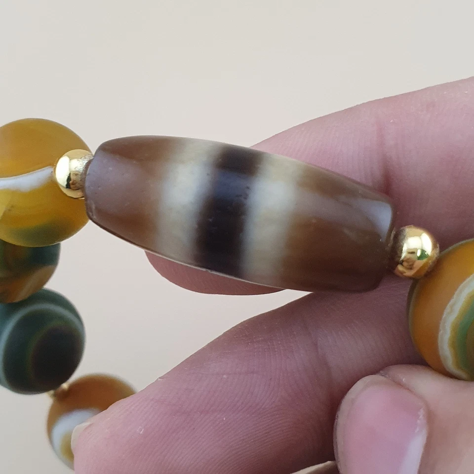 Pulsera de cuentas Dzi y cuentas Suliemani de ágata tibetana del Himalaya vintage de 2 rayas Foto 4 de 4