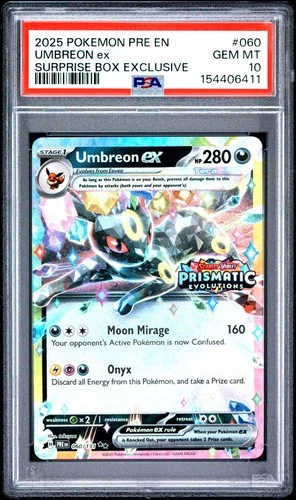 2025 POKEMON PRISMATIC EVOLUTIONS SURPRISE BOX EXCLUSIVE #060 UMBREON EX PSA 10