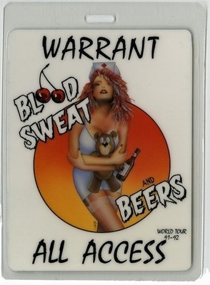 Warrant 1991 Cherry Pie concert tour All Access Laminated Backstage Pass